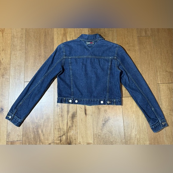 Tommy Hilfiger Dark Wash Denim Jean Crop Button Up Jacket Womens Sz Lg Vtg 2000 - Picture 2 of 7